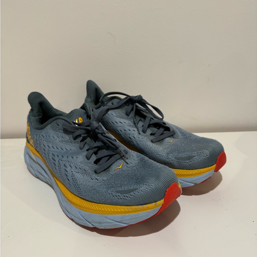 Blue and orange men’s hoka Clifton 8 size 9.5D